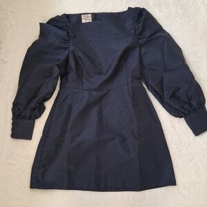 BAUM UND PFERDGARTEN AIDY Satin Dress Navy Puff Sleeve Mini Dress
